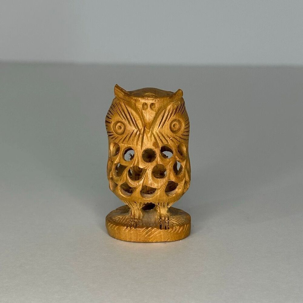 Vintage Hand Carved Wooden Owl With Baby Owl Inside